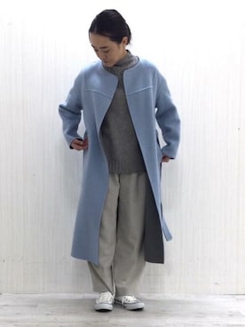 「リラックス」｜「アイテム（ノーカラーコート）」を使った、Yokoさん（レディース・158cm）の秋コーディネート