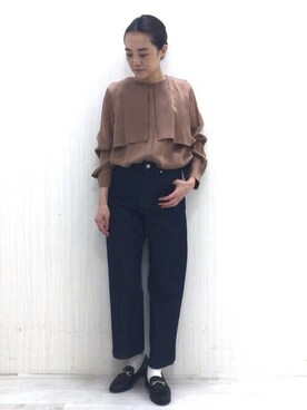 「human woman（ヒューマンウーマン）のアイテム（デニムパンツ）」を使った、Yokoさん（レディース・158cm）の冬コーディネート