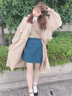 「みどり」｜「アイテム（トレンチコート）」を使った、ひろか⍤⃝︎さん（レディース・163cm）の秋コーディネート