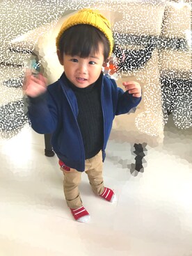 「Moujonjon（ムージョンジョン）のアイテム（その他アウター）」を使った、こうせいさん（キッズ・80cm）の秋コーディネート