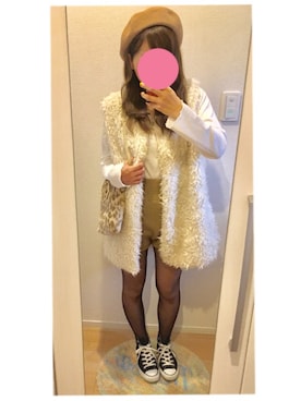 「H&M（エイチ・アンド・エム）のアイテム（ベスト、ホワイト系）」を使った、YU⋈KIさん（レディース・151cm）の秋コーディネート