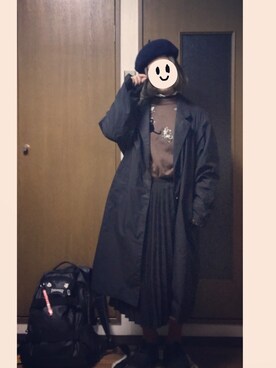 「UNIQLO（ユニクロ）のアイテム（トレンチコート、ブラック系）」を使った、柚子胡椒さん（レディース・155cm）の春コーディネート