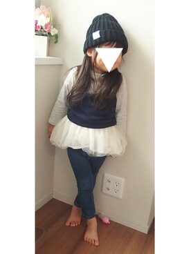 「AZUL by moussy（アズールバイマウジー）のアイテム（ニットキャップ/ビーニー）」を使った、y♡さん（キッズ・100cm）の春コーディネート