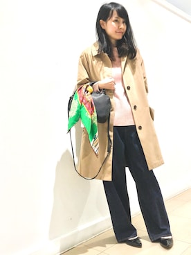 「collex（コレックス）のアイテム（ステンカラーコート）」を使った、macciさん（レディース・160cm）の春コーディネート