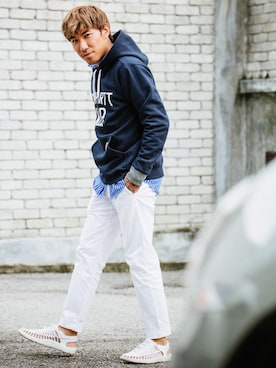 「Carhartt WIP（カーハートダブリューアイピー）のアイテム（スウェット）」を使った、Ethan Chuさん（メンズ・172cm）の春コーディネート