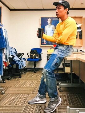 「yellow」｜「アイテム（キャップ）」を使った、Ethan Chuさん（メンズ・172cm）の春コーディネート