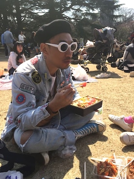 「TOPMAN（トップマン）のアイテム（ハンチング/ベレー帽）」を使った、Ethan Chuさん（メンズ・172cm）の夏コーディネート