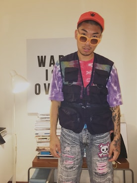 「VINTAGE（ヴィンテージ）のアイテム（ダウンベスト）」を使った、Ethan Chuさん（メンズ・172cm）の冬コーディネート