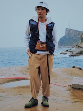 「PORTER（ポーター）のアイテム（シューズ）」を使った、Ethan Chuさん（メンズ・172cm）の夏コーディネート