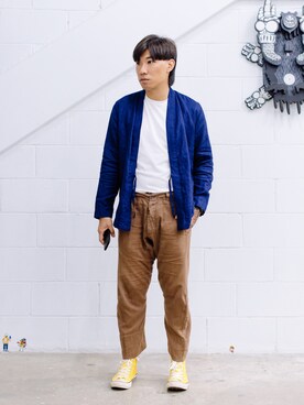 「GREYHOUND（グレイハウンド）のアイテム」を使った、Ethan Chuさん（メンズ・172cm）の秋コーディネート