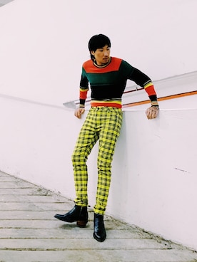 「TOPMAN（トップマン）のアイテム（パンツ）」を使った、Ethan Chuさん（メンズ・172cm）の春コーディネート