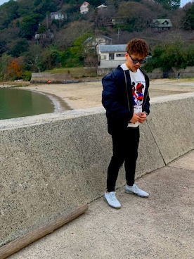 「インスタグラム」｜「アイテム（MA-1）」を使った、Ryuji☺︎さん（メンズ・170cm）の冬コーディネート