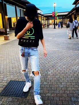 「VERSACE（ヴェルサーチ）のアイテム（帽子）」を使った、yuta    さん（メンズ・174cm）の夏コーディネート