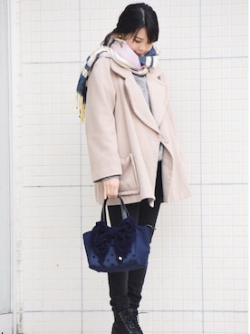 「stradivarius（ストラディバリウス）のアイテム（ブーツ）」を使った、chinoさん（レディース・157cm）の冬コーディネート