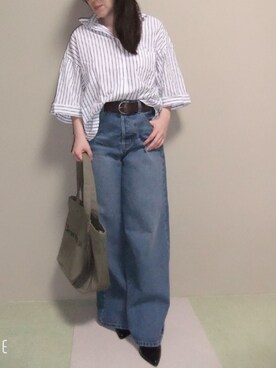 「niko and...（ニコアンド）のアイテム（シャツ/ブラウス、ホワイト系）」を使った、双葉さん（レディース・150cm）の秋コーディネート