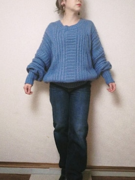 「CIAOPANIC（チャオパニック）のアイテム（ニット/セーター、ブルー系）」を使った、双葉さん（レディース・150cm）の秋コーディネート