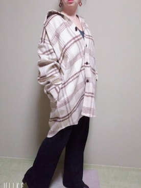 「Ungrid（アングリッド）のシャギーチェックルーズシャツ（シャツ/ブラウス、ホワイト系）」を使った、双葉さん（レディース・150cm）の秋コーディネート
