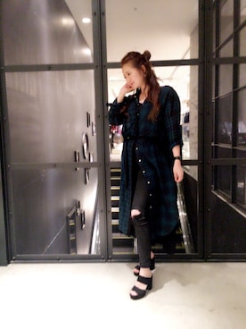 「DIESEL（ディーゼル）のWOMEN’S　ロングチェックワンピース（ワンピース、グリーン系）」を使った、NOMOさん（レディース・162cm）の夏コーディネート
