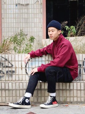 「LMCのアイテム（スウェット）」を使った、willieさん（メンズ・172cm）の冬コーディネート