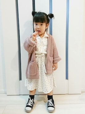 「ドットワンピ」｜「アイテム（シャツワンピース）」を使った、*aco*さん（キッズ・90cm）の冬コーディネート