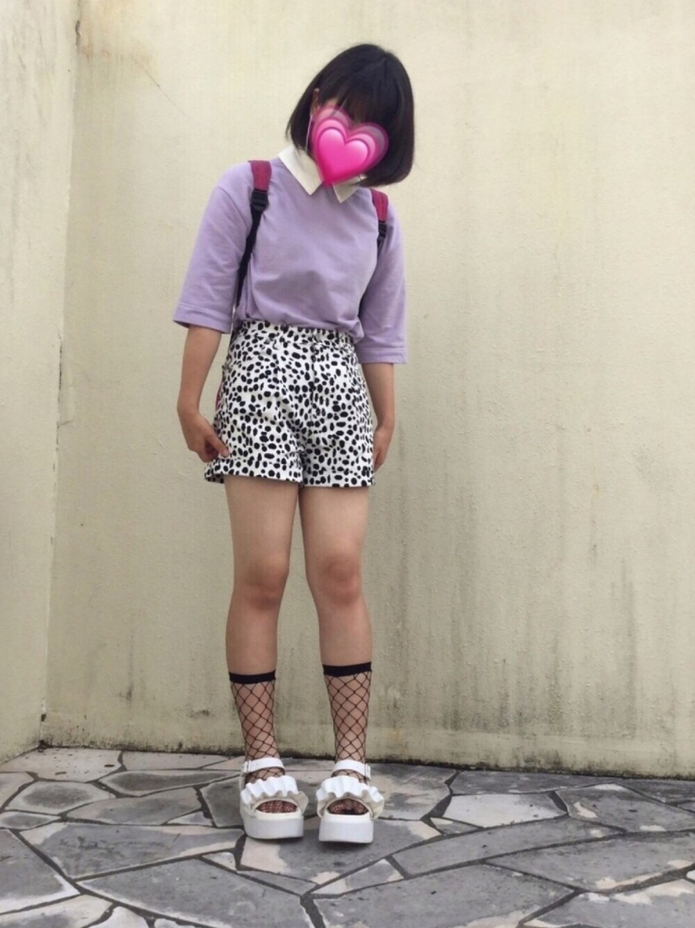 「原宿系、WEGO、SPINNS、WC、リュック、barbie、ショートパンツ、アニマル柄、網ソックス、フリルサンダル」｜「WCのＷＣ/アミソックス（ソックス/靴下、ブラック系）」を使った、Ciaさん（レディース・160cm）の夏コーディネートの1枚目の写真