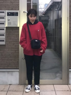 「CONVERSE（コンバース）の【CONVERSE】コンバース WOMENS ALLSTAR OX ウィメンズ オールスター ローカット（スニーカー）」を使った、sugarさん（レディース・160cm）の冬コーディネート