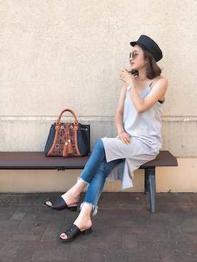 「Ungrid（アングリッド）のフレイドヘムストスリ（デニムパンツ）」を使った、asukaさん（レディース・163cm）の夏コーディネート