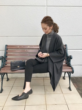 「ママファッション」｜「アイテム（ポンチョ）」を使った、asukaさん（レディース・163cm）の冬コーディネート