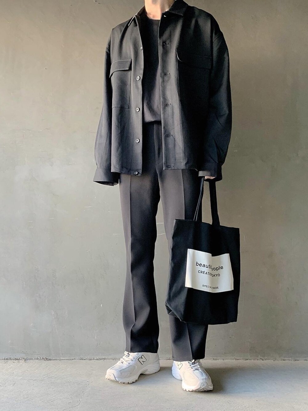 HeHOさんの「TRストレッチ スーツ地 オーバーサイズ CPO チェック シャツ ジャケット/ドレープCPOシャツJKT（MONO-MART）」を使ったコーディネート