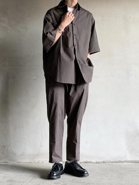 「nowm（ノウム）のアイテム（セットアップ）」を使った、HeHOさん（メンズ・173cm）の春コーディネート