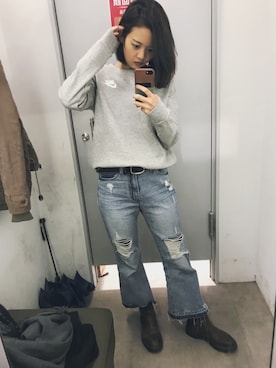 「アイテム（ブーティ）」を使った、Catharine Linさん（レディース・160cm）の冬コーディネート