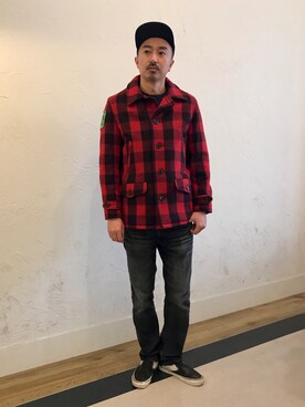 「schott（ショット）のアイテム（ステンカラーコート）」を使った、idaさん（メンズ・179cm）の冬コーディネート