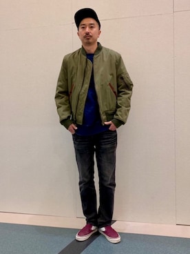「schott（ショット）のアイテム（MA-1）」を使った、idaさん（メンズ・179cm）の冬コーディネート