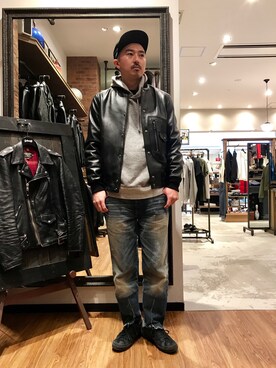 「schott（ショット）のアイテム（スタジャン）」を使った、idaさん（メンズ・179cm）の冬コーディネート