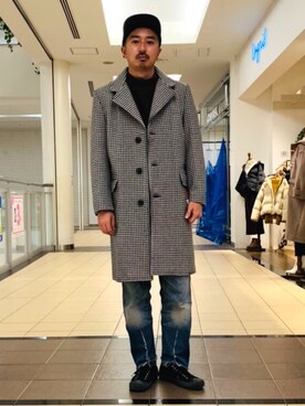 「SCHOTT」｜「アイテム（チェスターコート）」を使った、idaさん（メンズ・179cm）の秋コーディネート