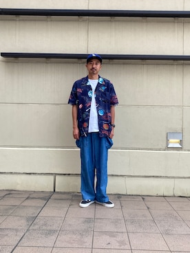 「schott（ショット）のSchott/ショット/HAWAIIAN SHIRT PLANET/ハワイアンシャツ プラネット（シャツ/ブラウス）」を使った、idaさん（メンズ・179cm）の夏コーディネート