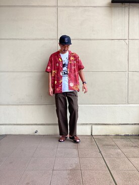 「schott（ショット）のSchott/ショット/HAWAIIAN SHIRT PLANET/ハワイアンシャツ プラネット（シャツ/ブラウス）」を使った、idaさん（メンズ・179cm）の夏コーディネート
