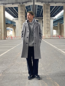 「SCHOTT」｜「アイテム（チェスターコート）」を使った、idaさん（メンズ・179cm）の冬コーディネート