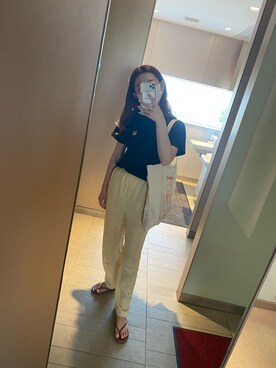 「アイテム（ビーチサンダル、ブラウン系）」を使った、もさん（レディース・160cm）の夏コーディネート