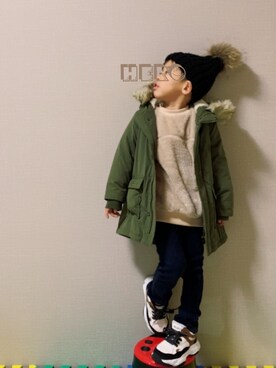「ボア」｜「アイテム（モッズコート）」を使った、HeROさん（キッズ・100cm）の冬コーディネート