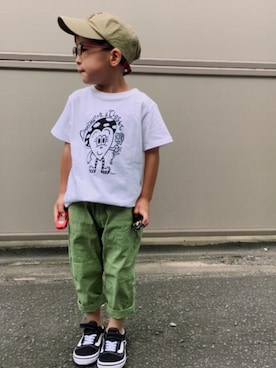 「AZUL by moussy（アズールバイマウジー）のアイテム（帽子）」を使った、HeROさん（キッズ・100cm）の夏コーディネート