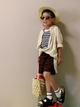 「ヒラキ（ヒラキ）のアイテム（サンダル）」を使った、HeROさん（キッズ・100cm）の夏コーディネート