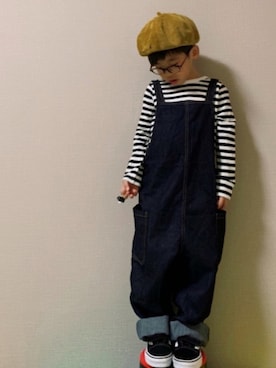 「quoti use fith（クゥオティ　ユース　フィス）のアイテム（サロペット/オーバーオール）」を使った、HeROさん（キッズ・110cm）の冬コーディネート