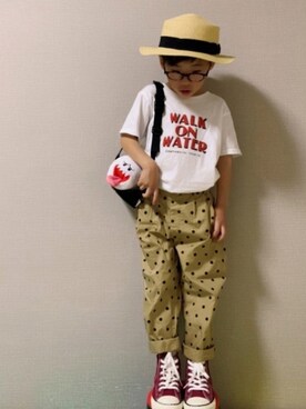 「アイテム（ラッピングキット、レッド系）」を使った、HeROさん（キッズ・110cm）の春コーディネート