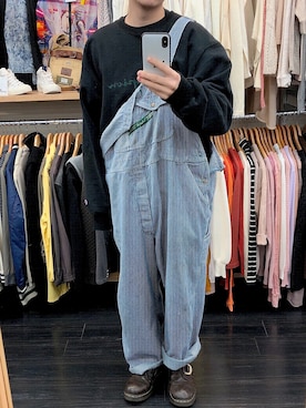 「no brand（ノーブランド）のアイテム（オールインワン・サロペット）」を使った、おまつさん（メンズ・168cm）の冬コーディネート