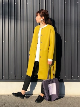 「Green　Parks（グリーンパークス）のアイテム（ノーカラーコート）」を使った、yokoyama_yuuuさん（レディース・173cm）の冬コーディネート