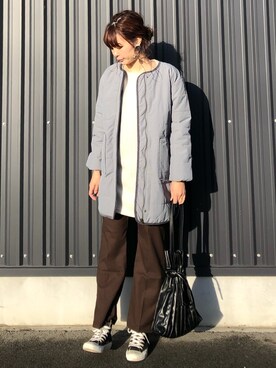 「トートバック」｜「アイテム（その他アウター）」を使った、yokoyama_yuuuさん（レディース・173cm）の冬コーディネート