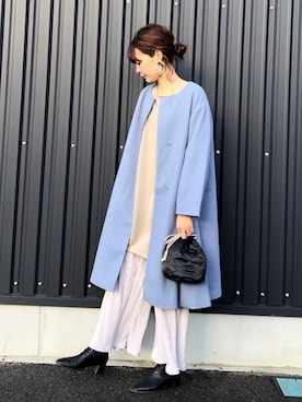 「チュニック」｜「アイテム（ノーカラーコート）」を使った、yokoyama_yuuuさん（レディース・173cm）の冬コーディネート