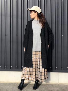 「タータンチェック」｜「アイテム（キャップ）」を使った、yokoyama_yuuuさん（レディース・173cm）の冬コーディネート