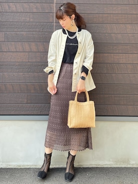 「レーススカート」｜「アイテム（ノーカラージャケット）」を使った、yokoyama_yuuuさん（レディース・173cm）の春コーディネート